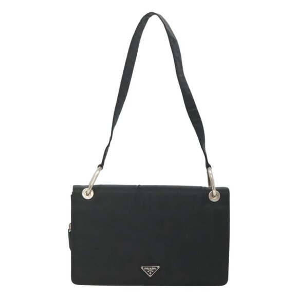 AUTHENTIC PRADA Shoulder Bag Nylon Black Silver
